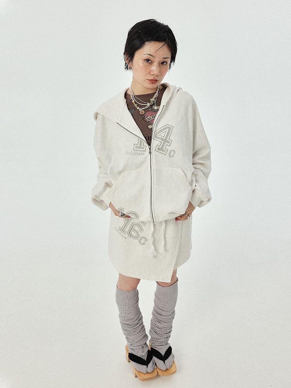 Achihara Renaissance Washed Hoodie V-Neck T-Shirt Long-Sleeve