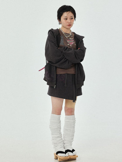 Achihara Renaissance Washed Hoodie V-Neck T-Shirt Long-Sleeve