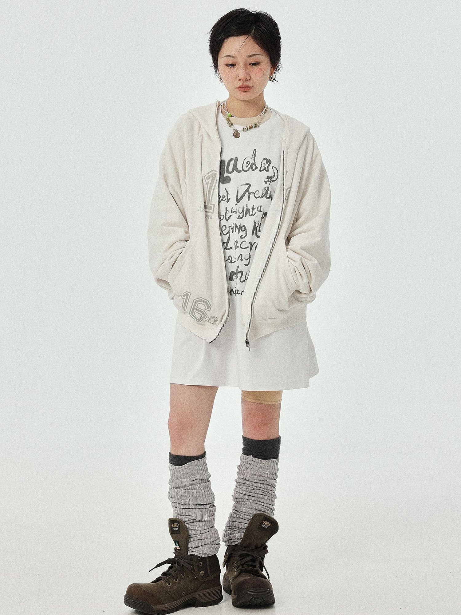 Achihara Renaissance Washed Hoodie V-Neck T-Shirt Long-Sleeve