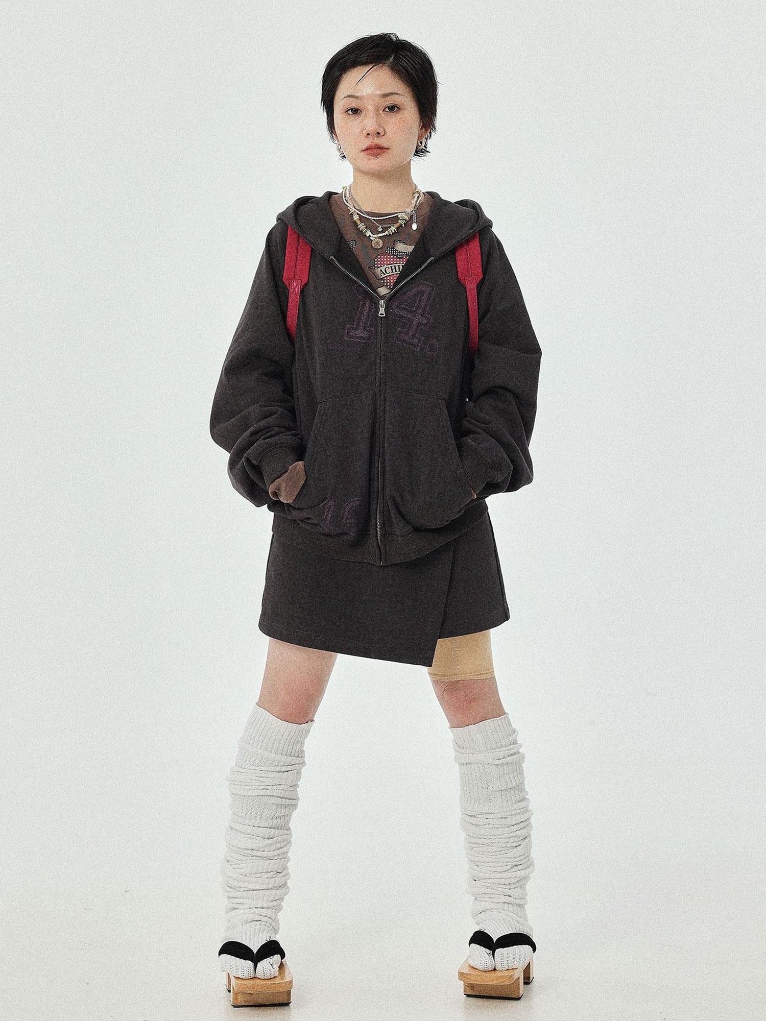 Achihara Renaissance Washed Hoodie V-Neck T-Shirt Long-Sleeve