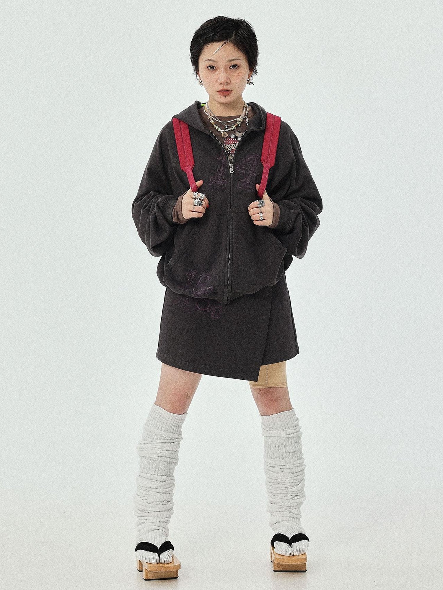 Achihara Renaissance Washed Hoodie V-Neck T-Shirt Long-Sleeve