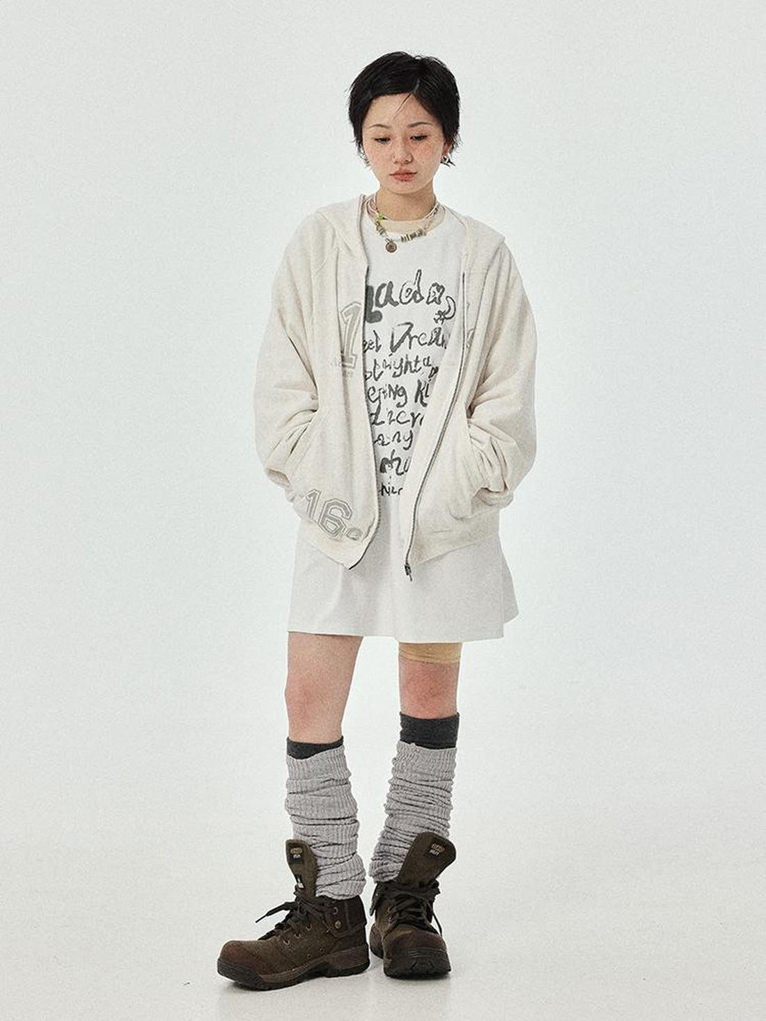 Achihara Renaissance Washed Hoodie V-Neck T-Shirt Long-Sleeve