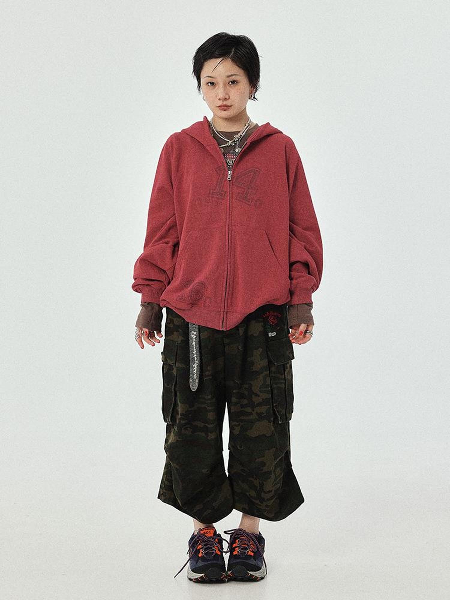 Achihara Renaissance Washed Hoodie V-Neck T-Shirt Long-Sleeve