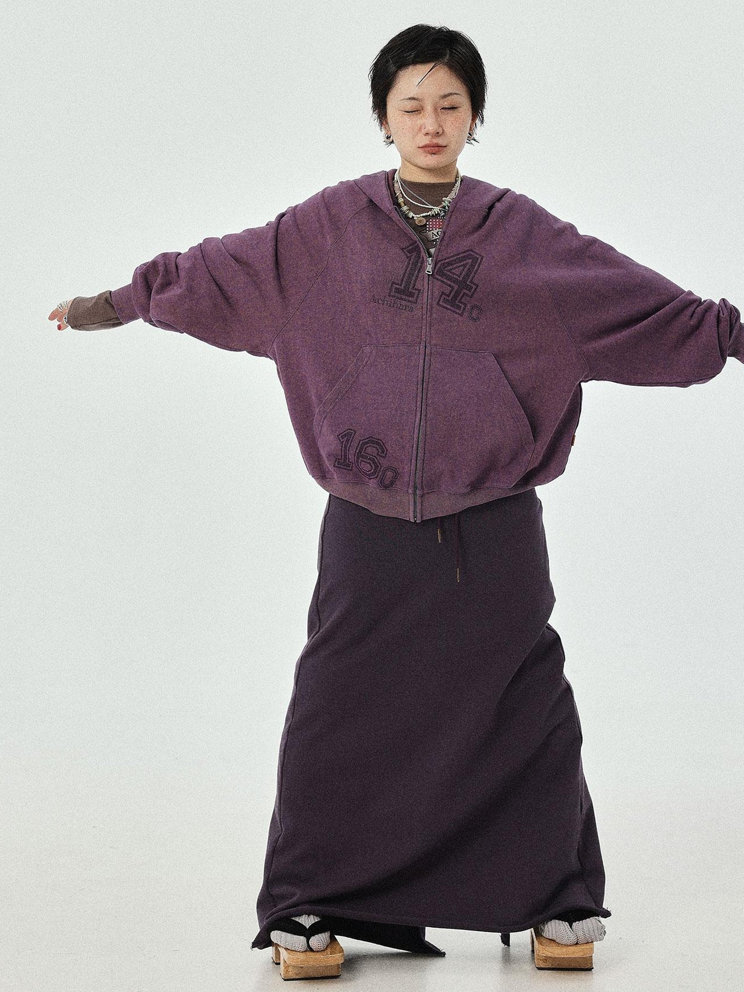 Achihara Renaissance Washed Hoodie V-Neck T-Shirt Long-Sleeve