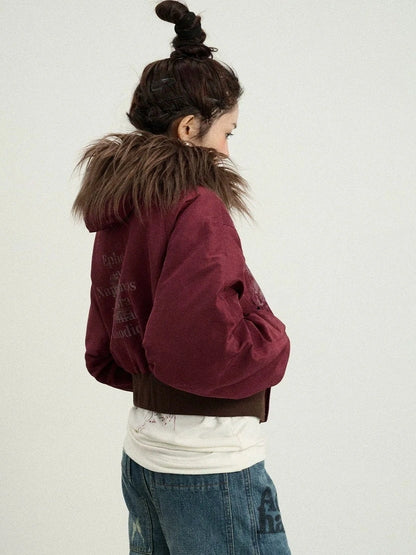 Achihara Revelation Inspired Short Puffer Coat With Fur Hood Padded Jacket