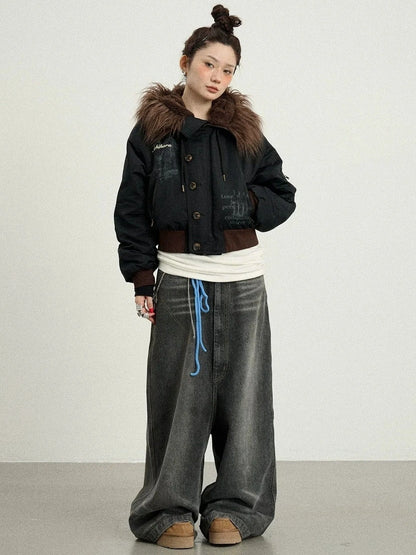 Achihara Revelation Inspired Short Puffer Coat With Fur Hood Padded Jacket