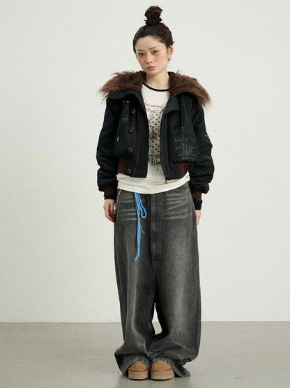 Achihara Revelation Inspired Short Puffer Coat With Fur Hood Padded Jacket