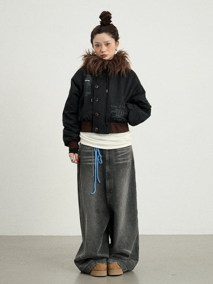 Achihara Revelation Inspired Short Puffer Coat With Fur Hood Padded Jacket