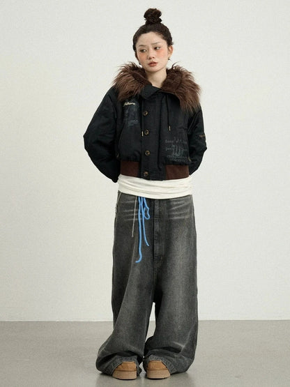 Achihara Revelation Inspired Short Puffer Coat With Fur Hood Padded Jacket