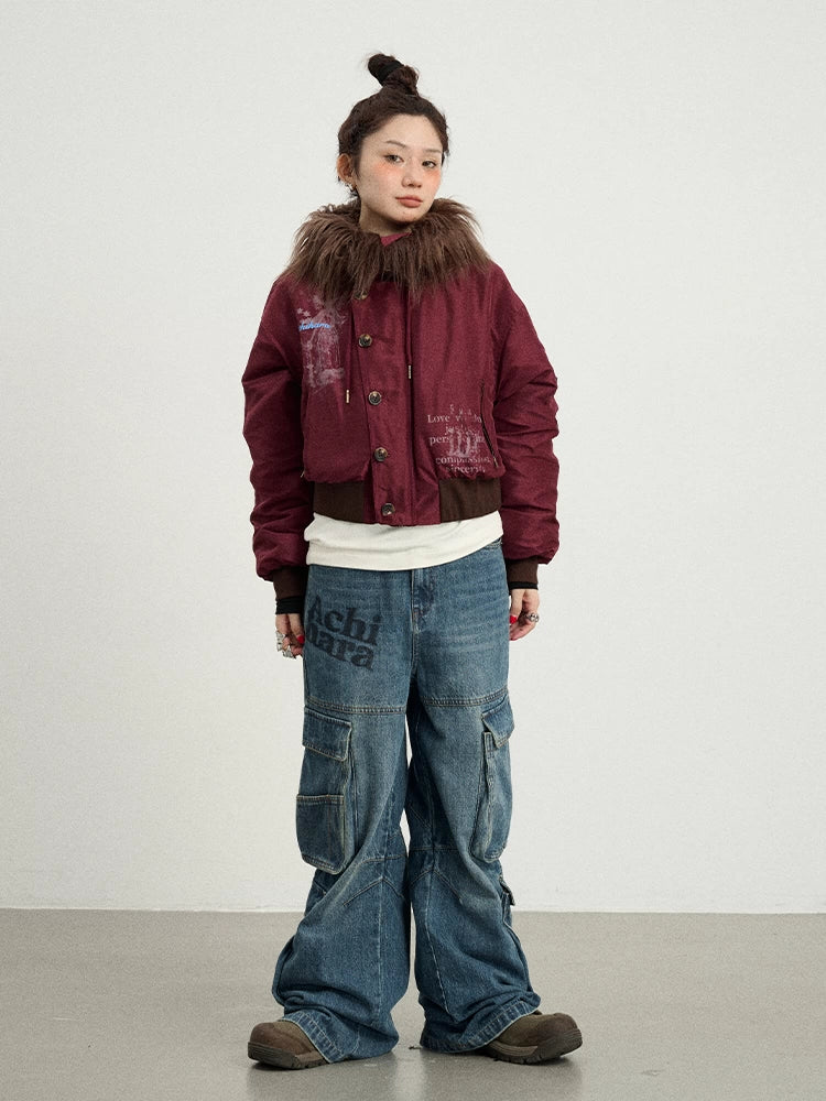 Achihara Revelation Inspired Short Puffer Coat With Fur Hood Padded Jacket-1
