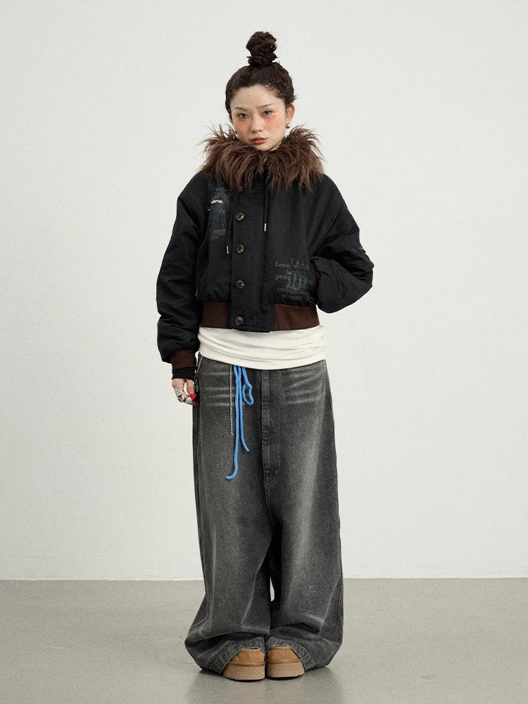 Achihara Revelation Inspired Short Puffer Coat With Fur Hood Padded Jacket-2