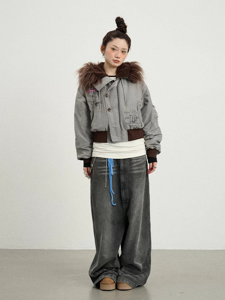 Achihara Revelation Inspired Short Puffer Coat With Fur Hood Padded Jacket-3