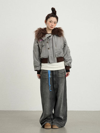 Achihara Revelation Inspired Short Puffer Coat With Fur Hood Padded Jacket-3