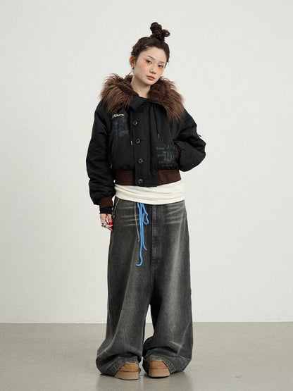 Achihara Revelation Inspired Short Puffer Coat With Fur Hood Padded Jacket-4