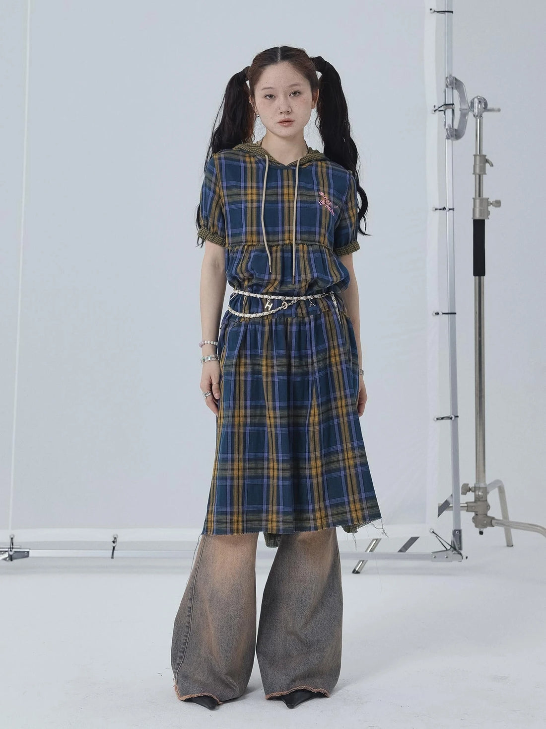 Reversible Plaid Trim Vintage A Line Dress For Summer Fall