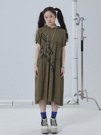 Achihara Reversible Plaid Trim Vintage A Line Dress For Summer Fall