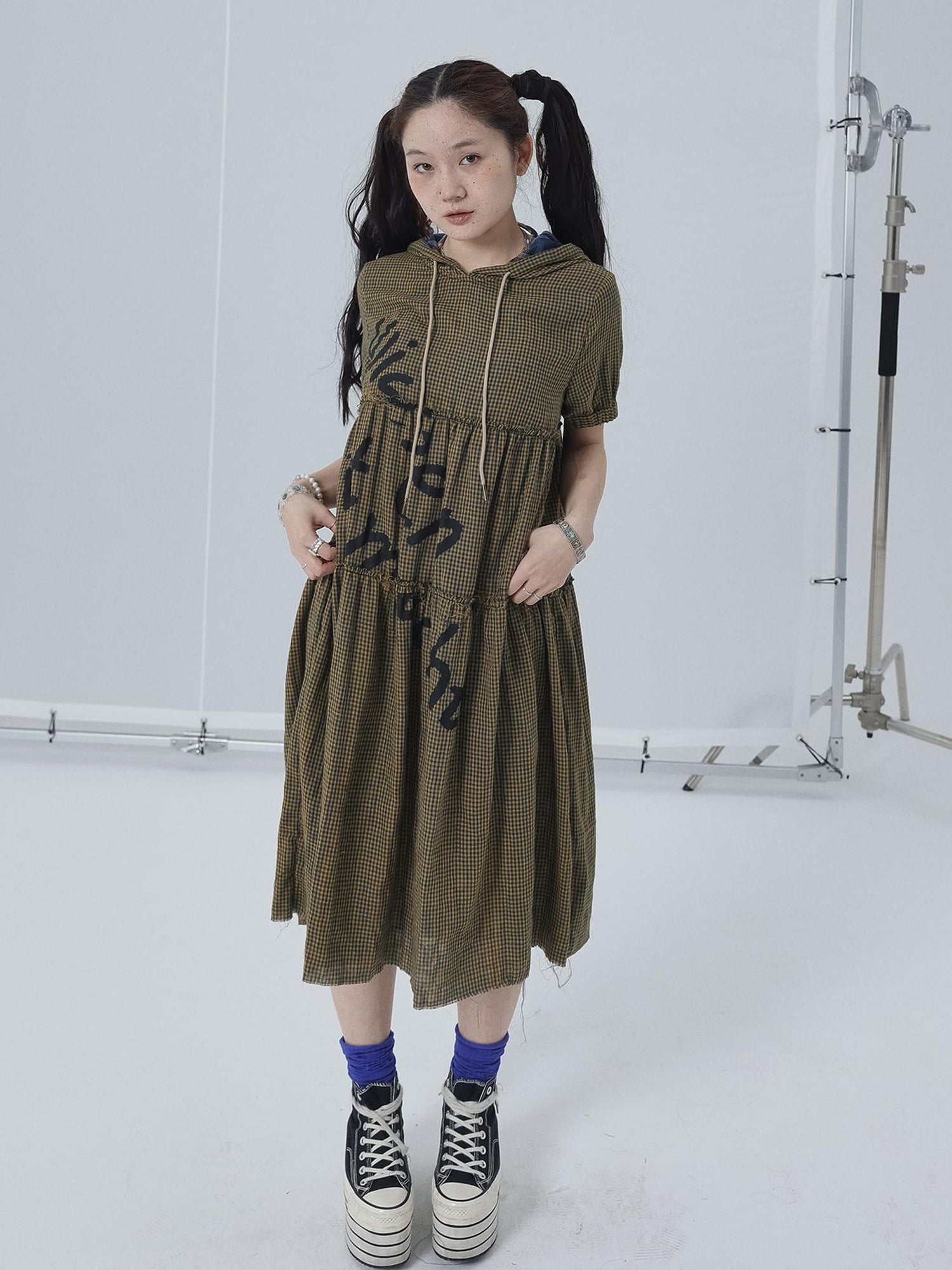 Achihara Reversible Plaid Trim Vintage A Line Dress For Summer Fall
