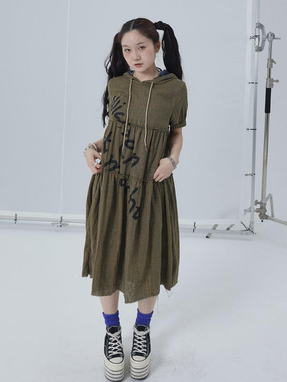 Achihara Reversible Plaid Trim Vintage A Line Dress For Summer Fall
