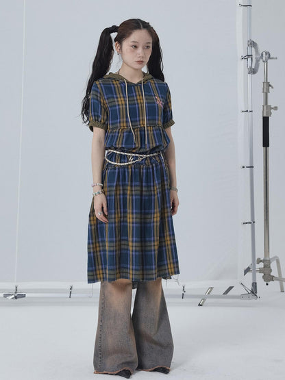 Achihara Reversible Plaid Trim Vintage A Line Dress For Summer Fall