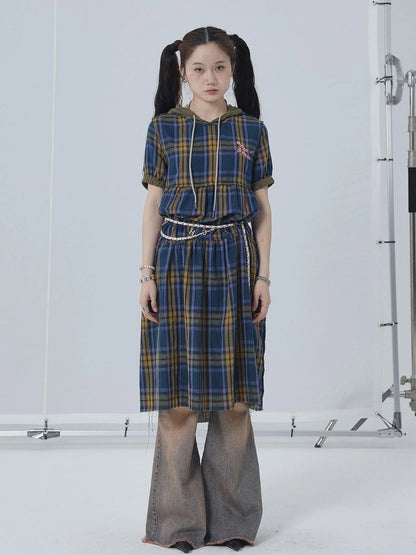 Reversible Plaid Trim Vintage A Line Dress For Summer Fall