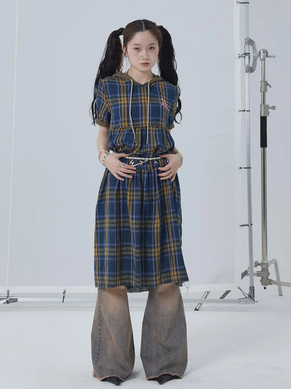 Reversible Plaid Trim Vintage A Line Dress For Summer Fall