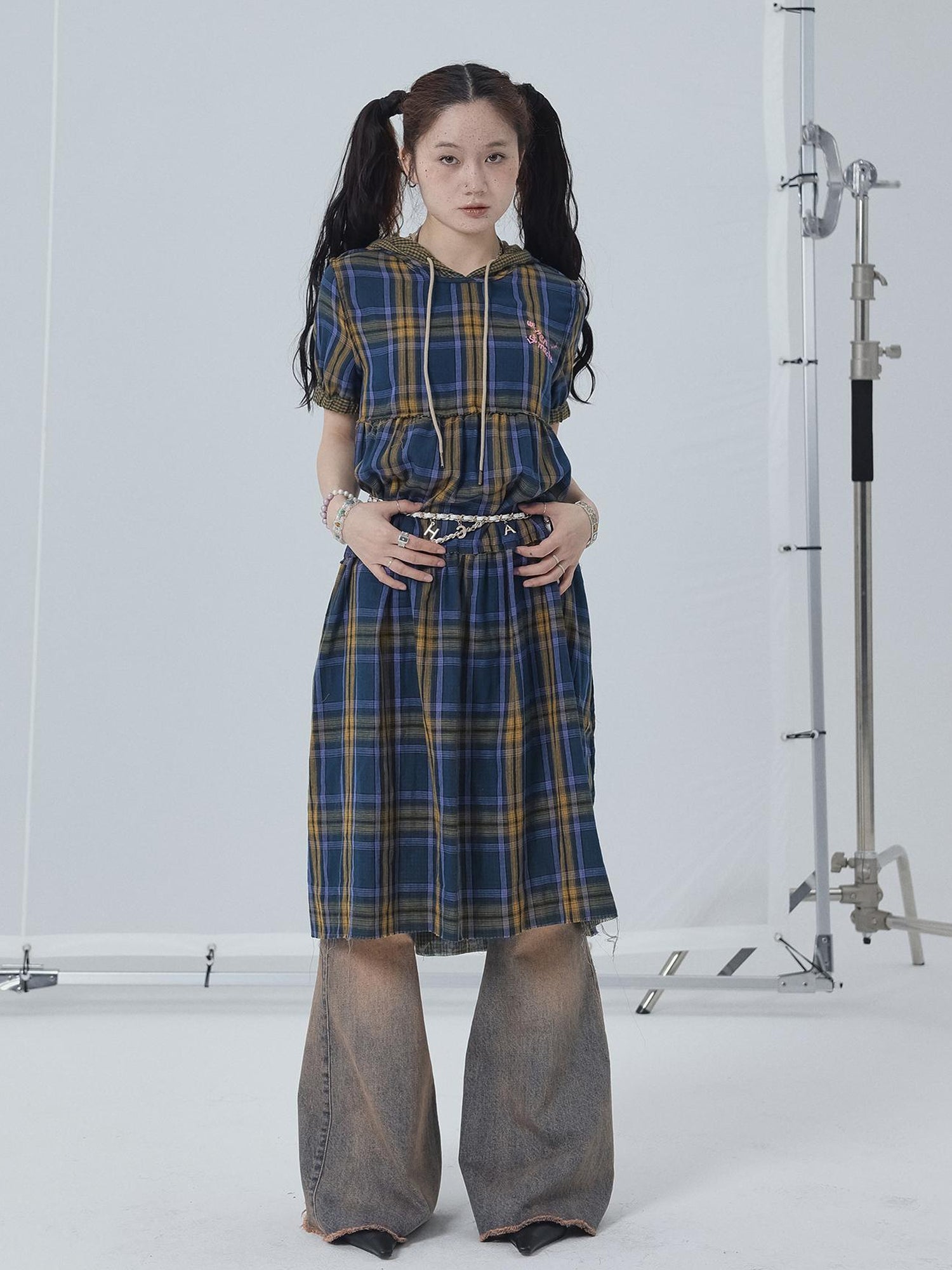 Achihara Reversible Plaid Trim Vintage A Line Dress For Summer Fall