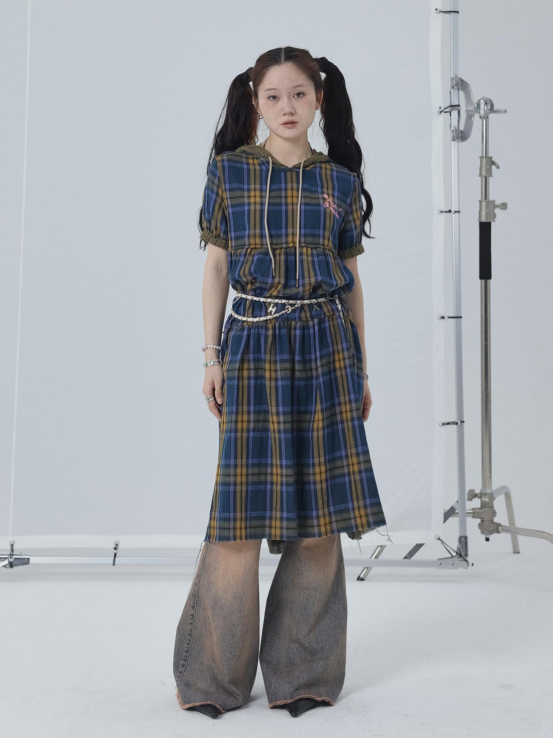 Achihara Reversible Plaid Trim Vintage A Line Dress For Summer Fall