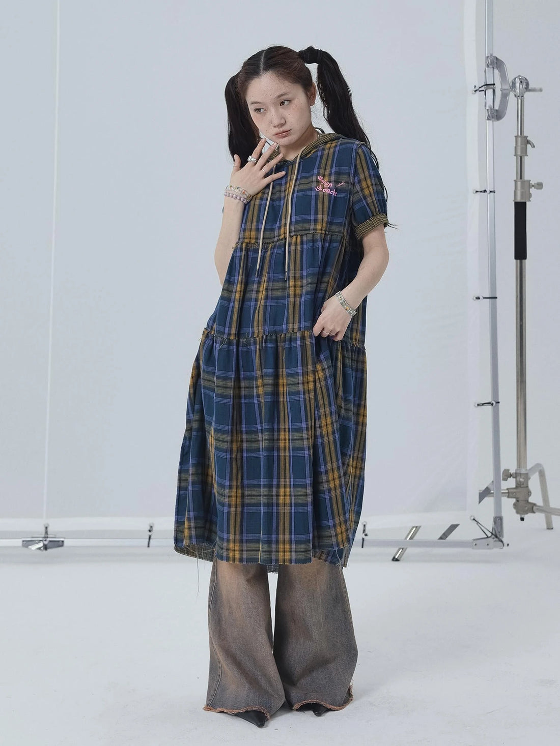 Reversible Plaid Trim Vintage A Line Dress For Summer Fall