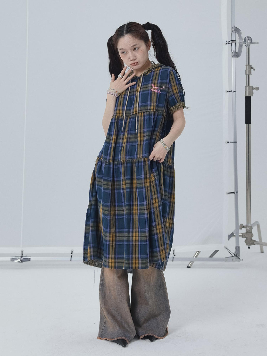Achihara Reversible Plaid Trim Vintage A Line Dress For Summer Fall