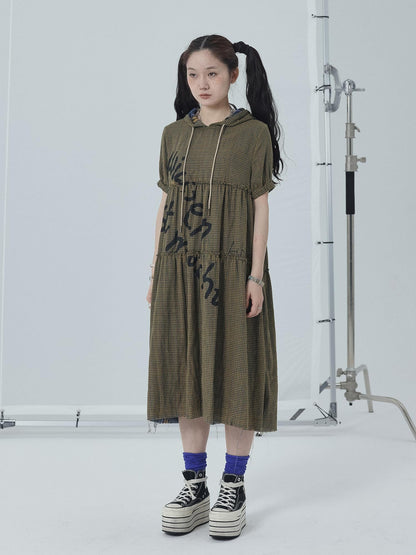 Achihara Reversible Plaid Trim Vintage A Line Dress For Summer Fall
