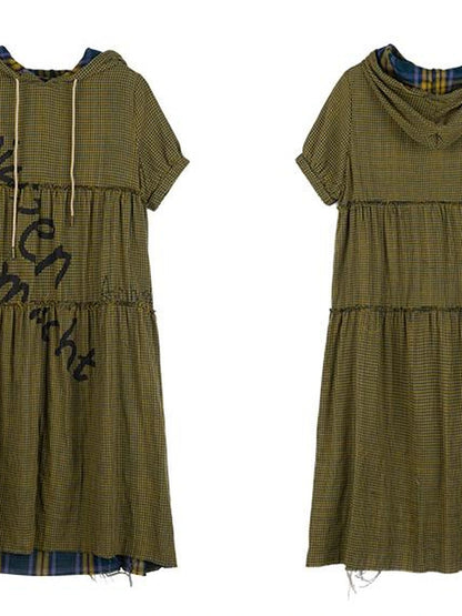 Reversible Plaid Trim Vintage A Line Dress For Summer Fall