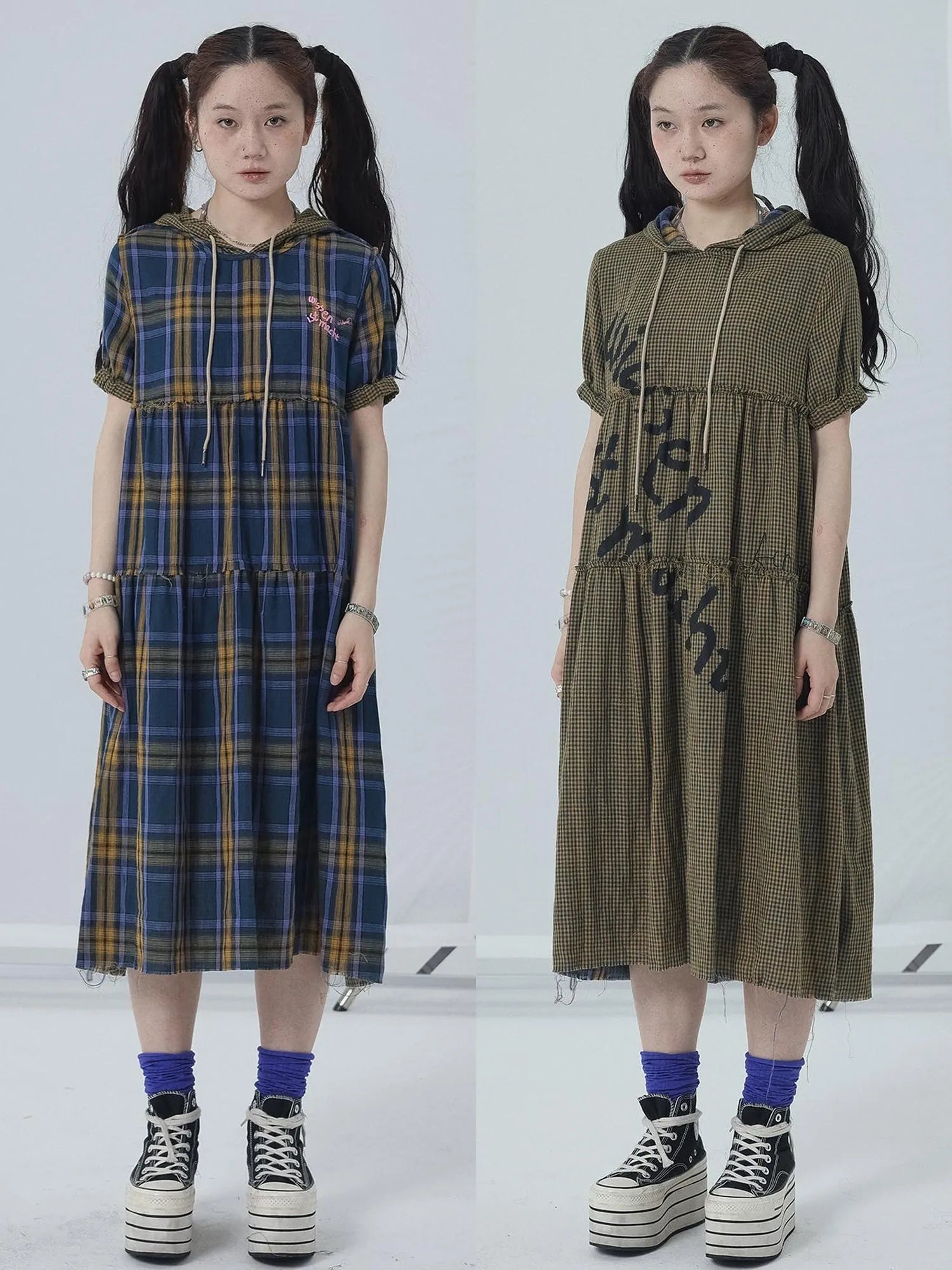 Reversible Plaid Trim Vintage A Line Dress For Summer Fall