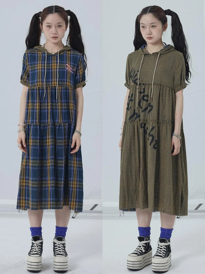 Reversible Plaid Trim Vintage A Line Dress For Summer Fall