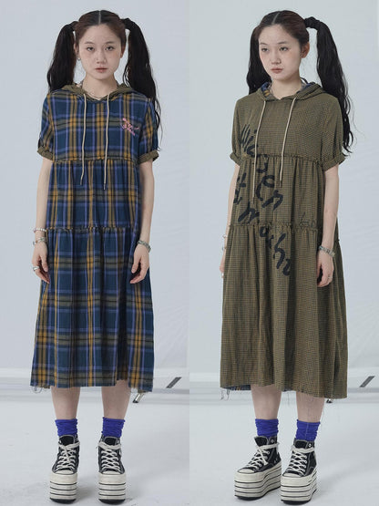 Achihara Reversible Plaid Trim Vintage A Line Dress For Summer Fall