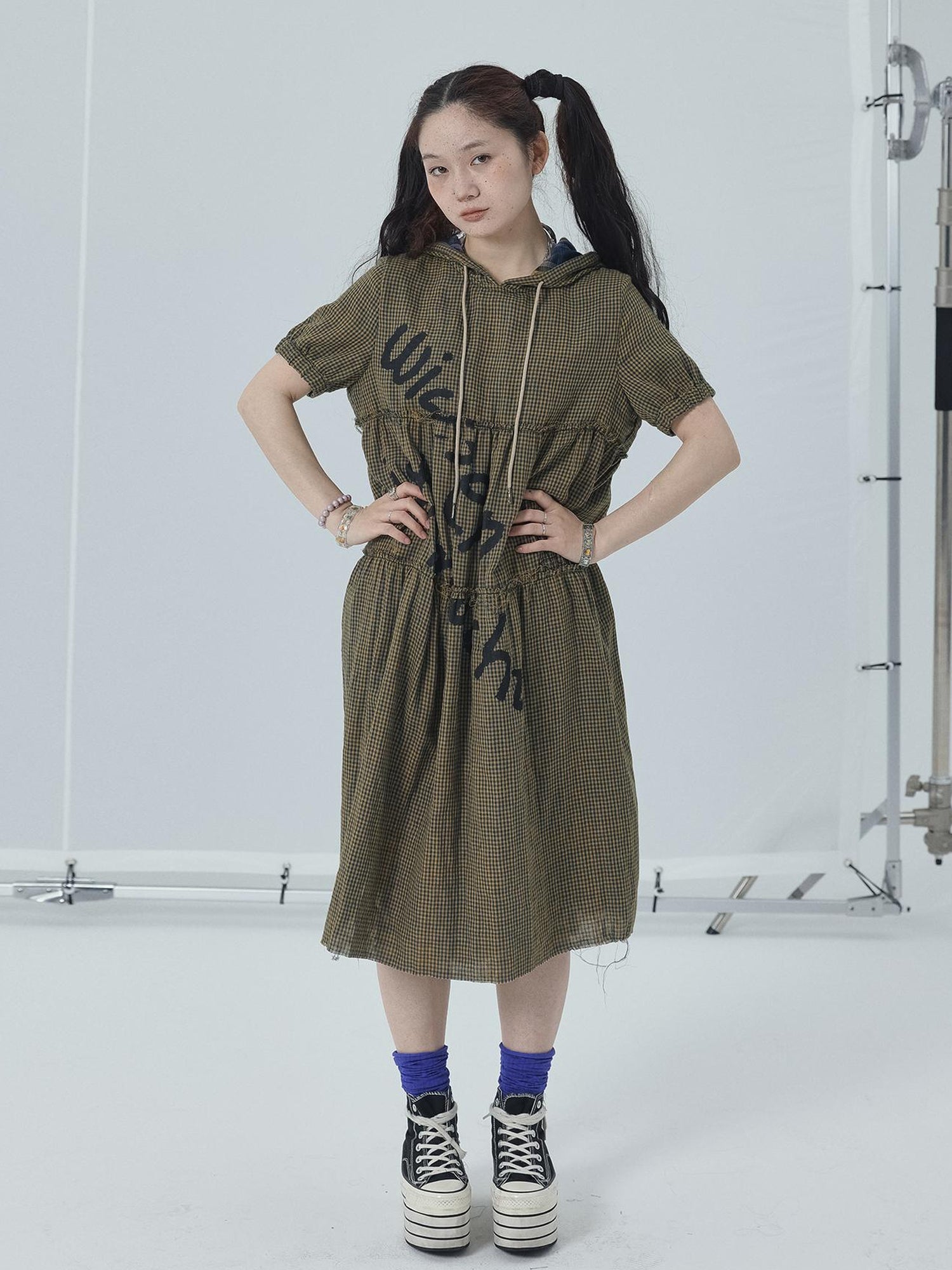 Achihara Reversible Plaid Trim Vintage A Line Dress For Summer Fall
