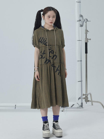 Achihara Reversible Plaid Trim Vintage A Line Dress For Summer Fall