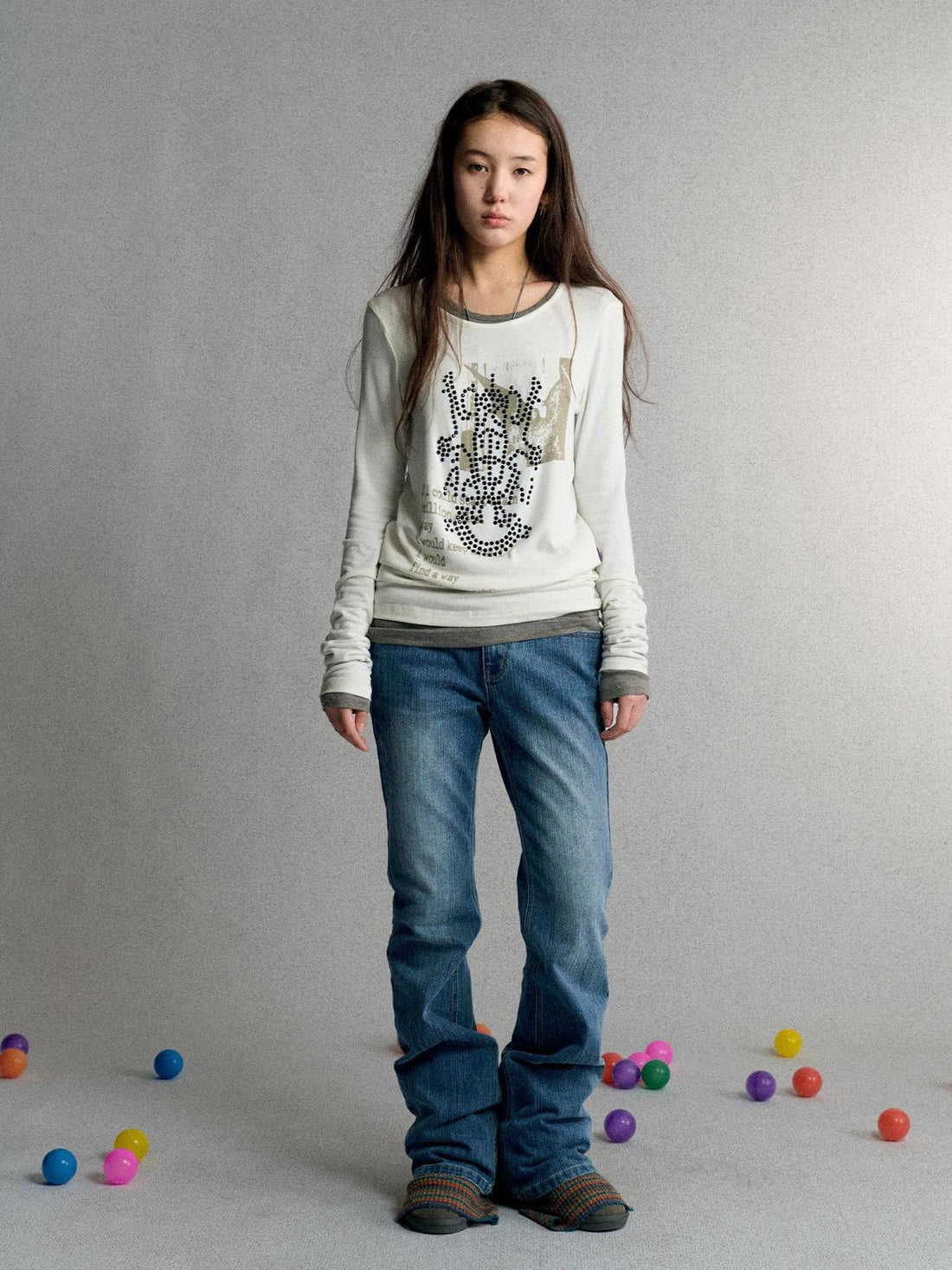 Achihara Rhinestone Letter Contrast Trim Women&