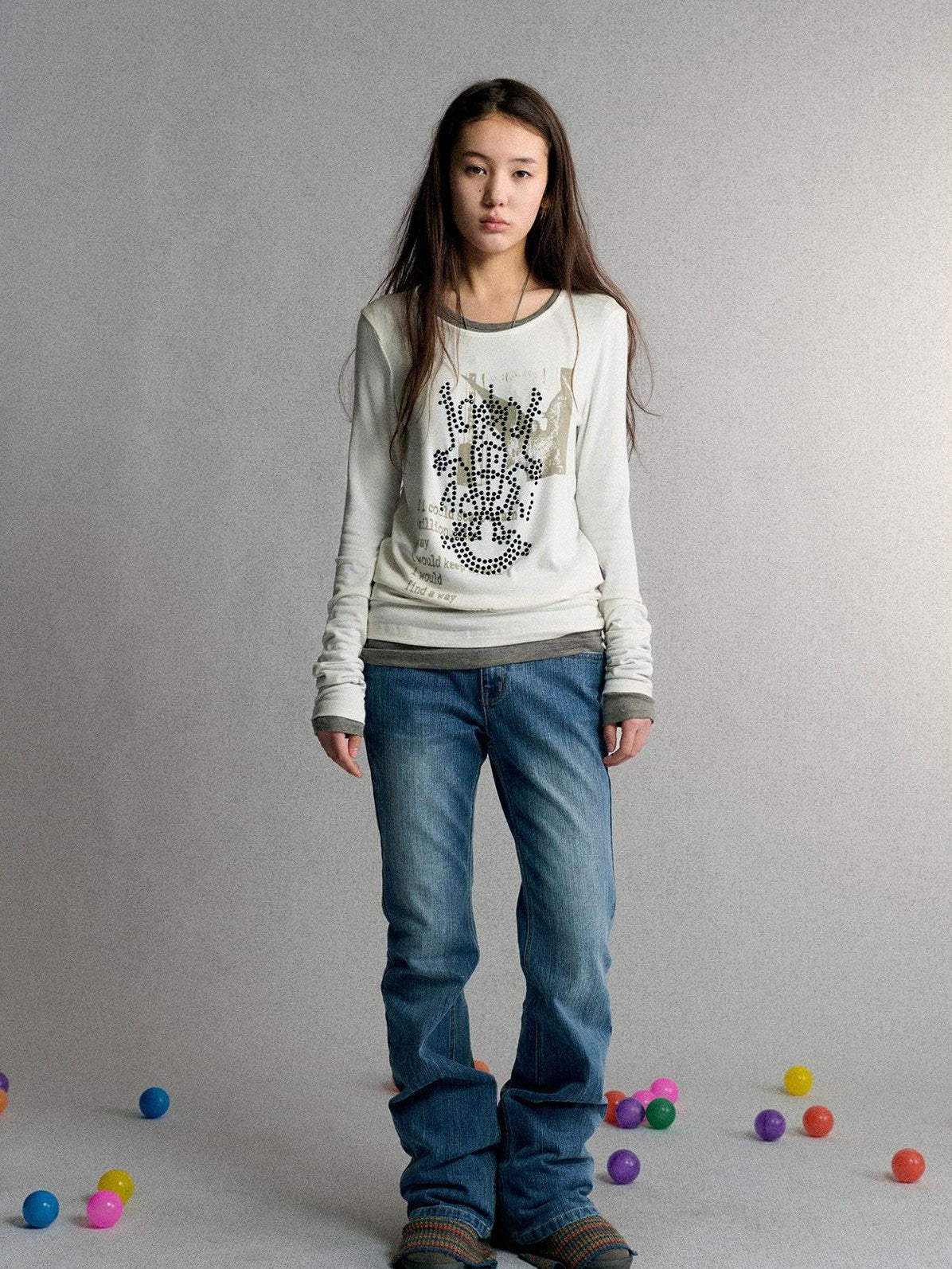 Achihara Rhinestone Letter Contrast Trim Women&