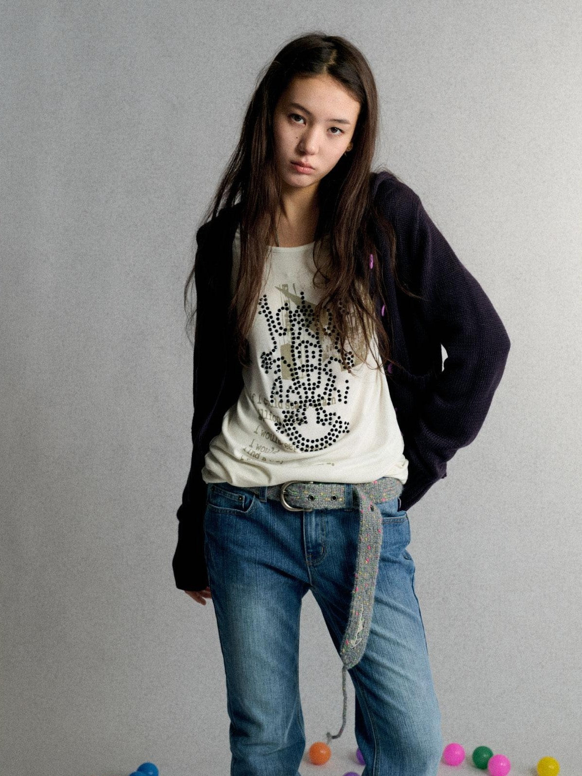 Achihara Rhinestone Letter Contrast Trim Women&