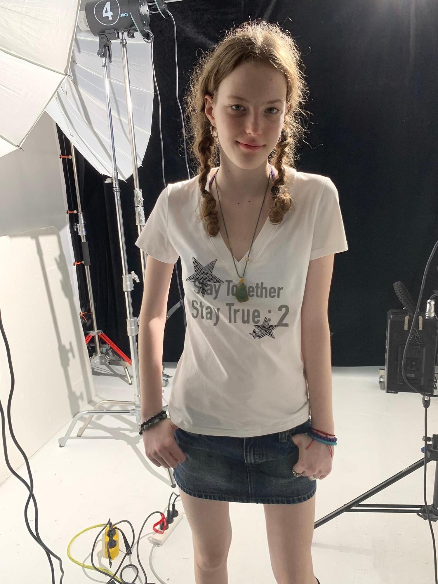 Achihara Rhinestone Star Letter V-neck Cropped Slim Women&