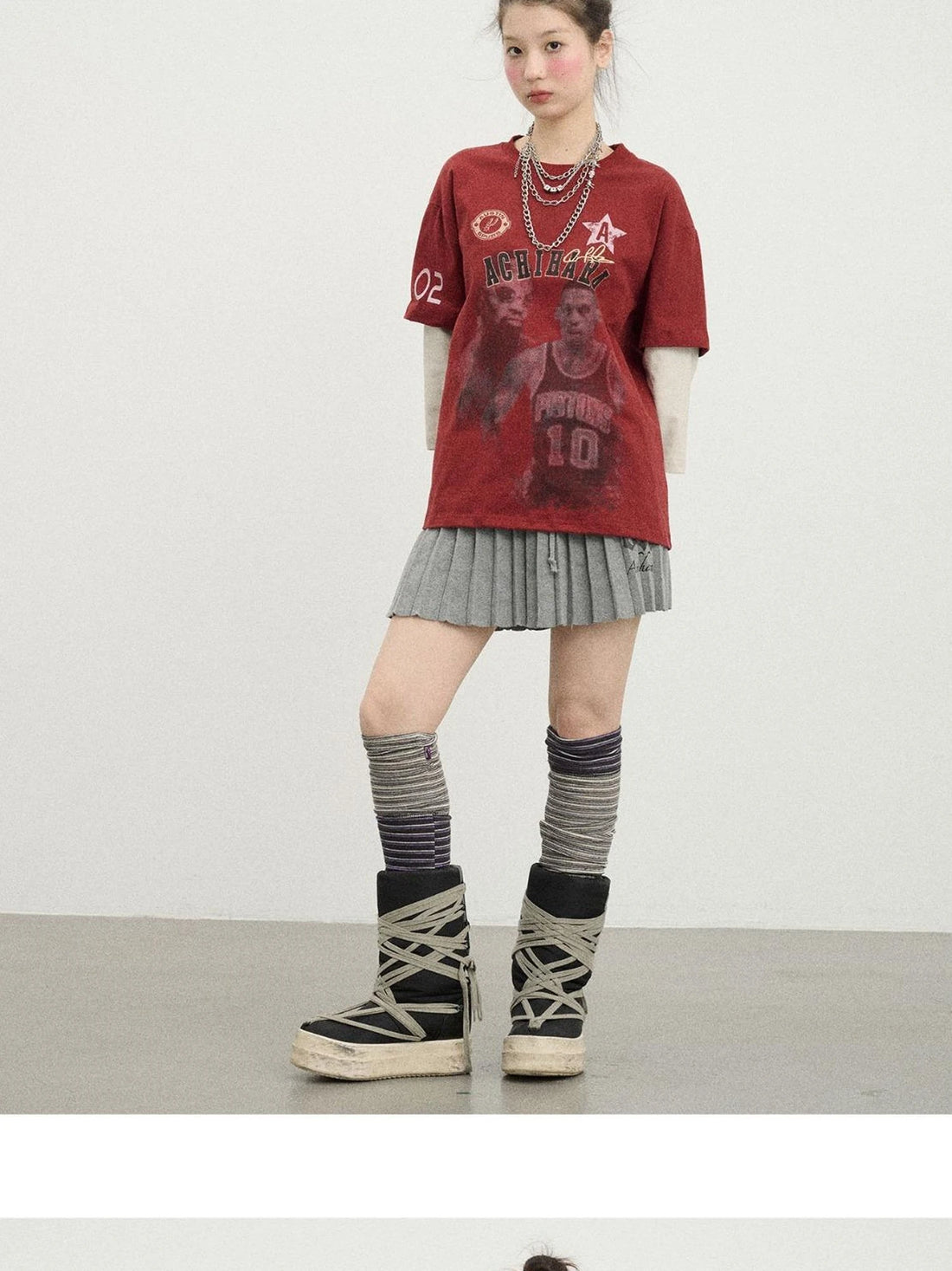 Rodman Oversized Jersey Tee V Neck T Shirt Long Sleeve