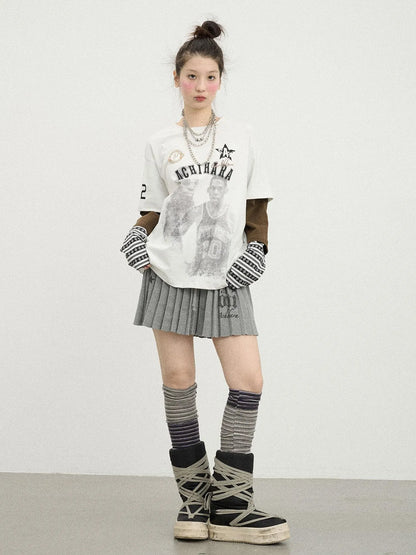 Rodman Oversized Jersey Tee V Neck T Shirt Long Sleeve