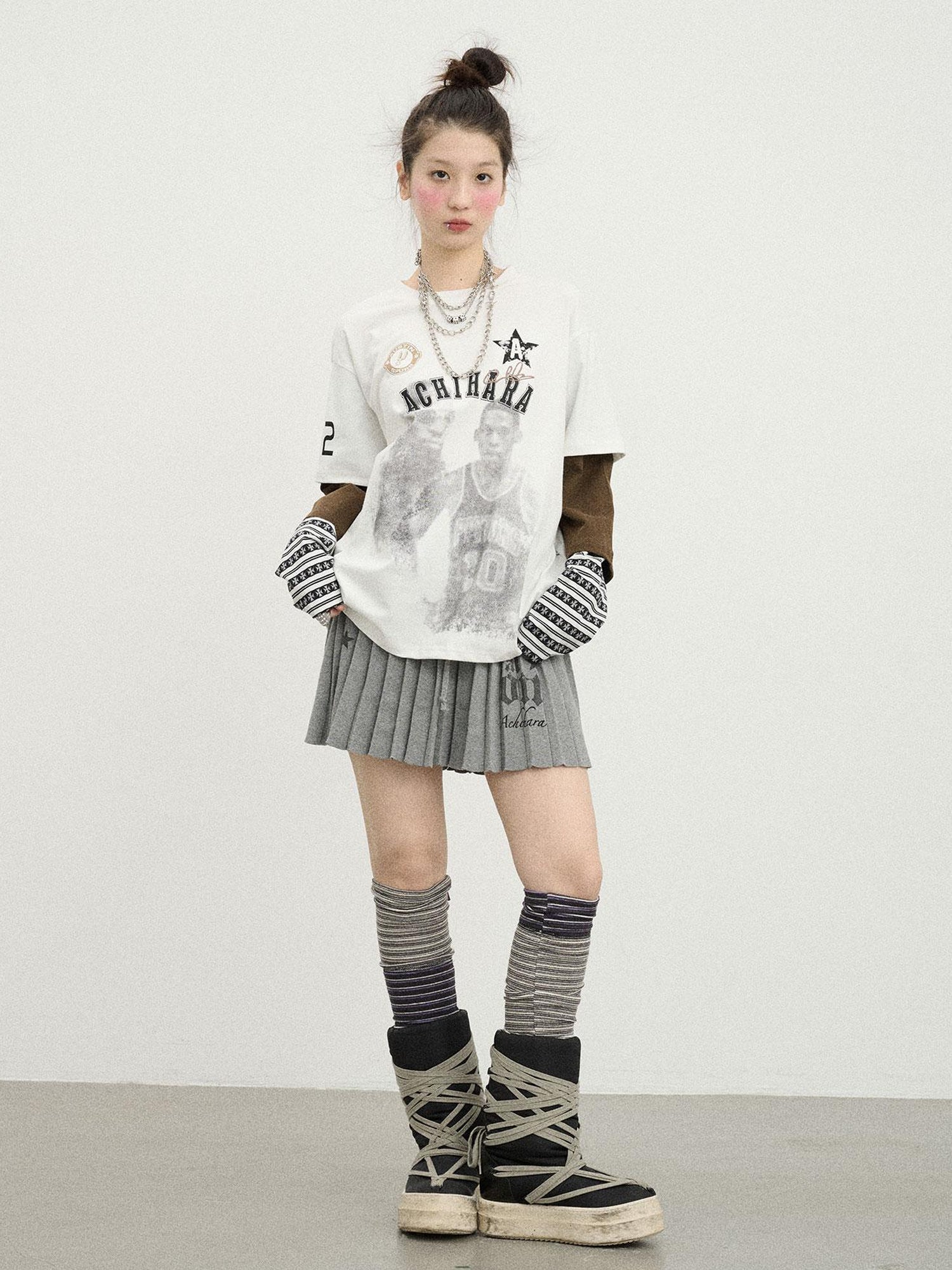 Achihara Rodman Oversized Jersey Tee V Neck T Shirt Long Sleeve