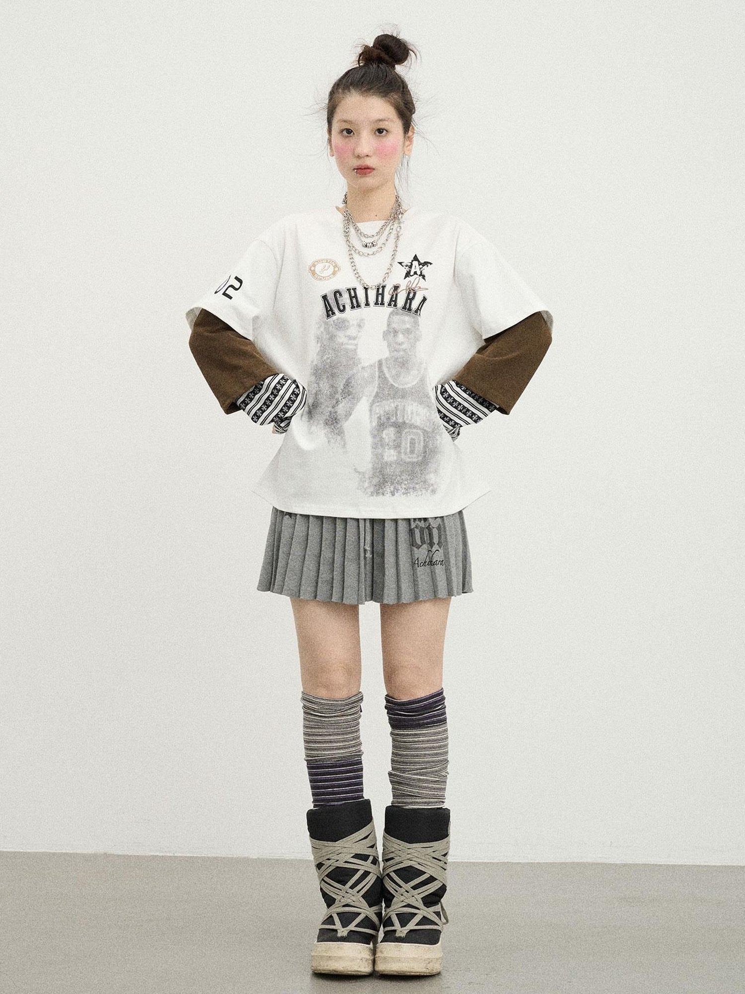 Achihara Rodman Oversized Jersey Tee V Neck T Shirt Long Sleeve