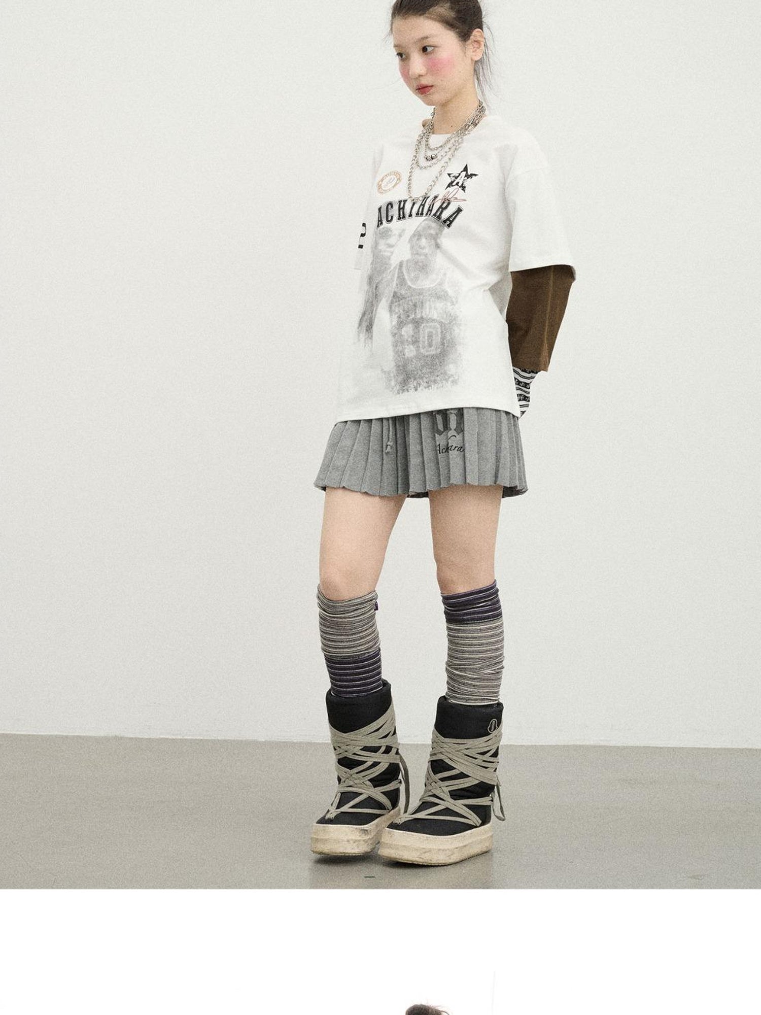 Achihara Rodman Oversized Jersey Tee V Neck T Shirt Long Sleeve