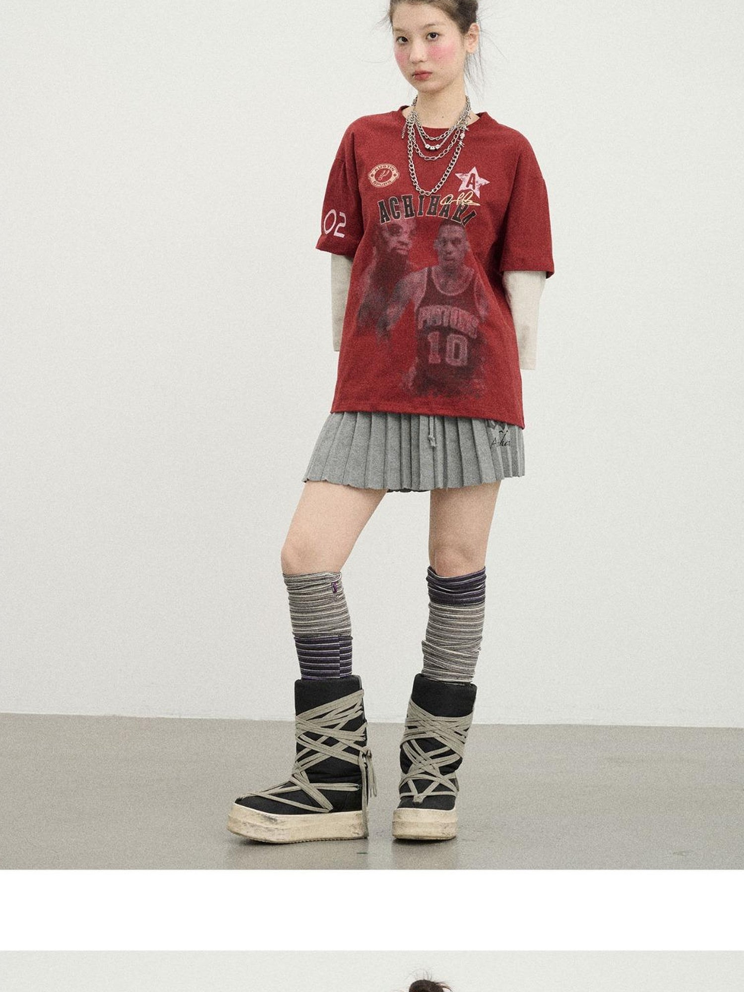 Achihara Rodman Oversized Jersey Tee V Neck T Shirt Long Sleeve