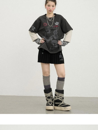 Rodman Oversized Jersey Tee V Neck T Shirt Long Sleeve