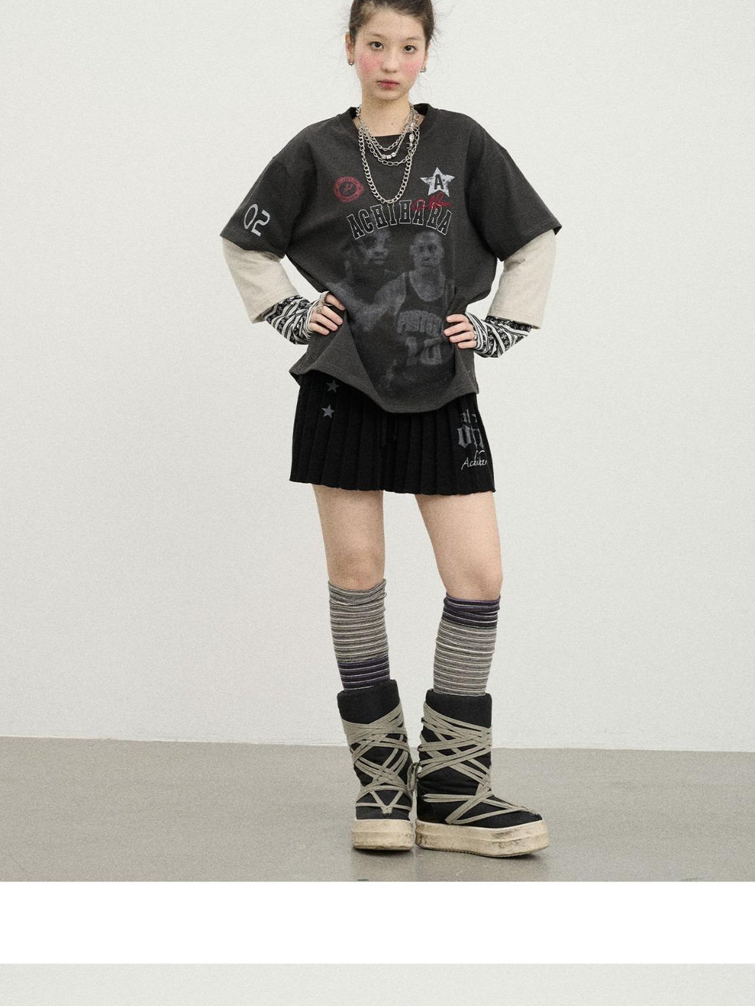 Achihara Rodman Oversized Jersey Tee V Neck T Shirt Long Sleeve