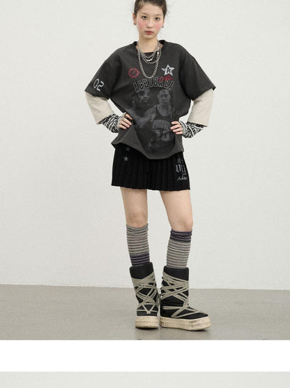 Achihara Rodman Oversized Jersey Tee V Neck T Shirt Long Sleeve