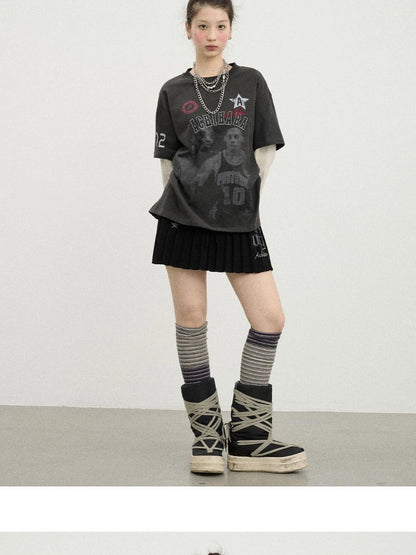 Rodman Oversized Jersey Tee V Neck T Shirt Long Sleeve